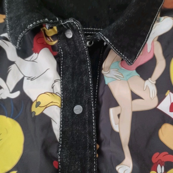 Members Only Looney Tunes Reversible Black Denim Jacket Womens Med MWL170101-BLK - Picture 16 of 16